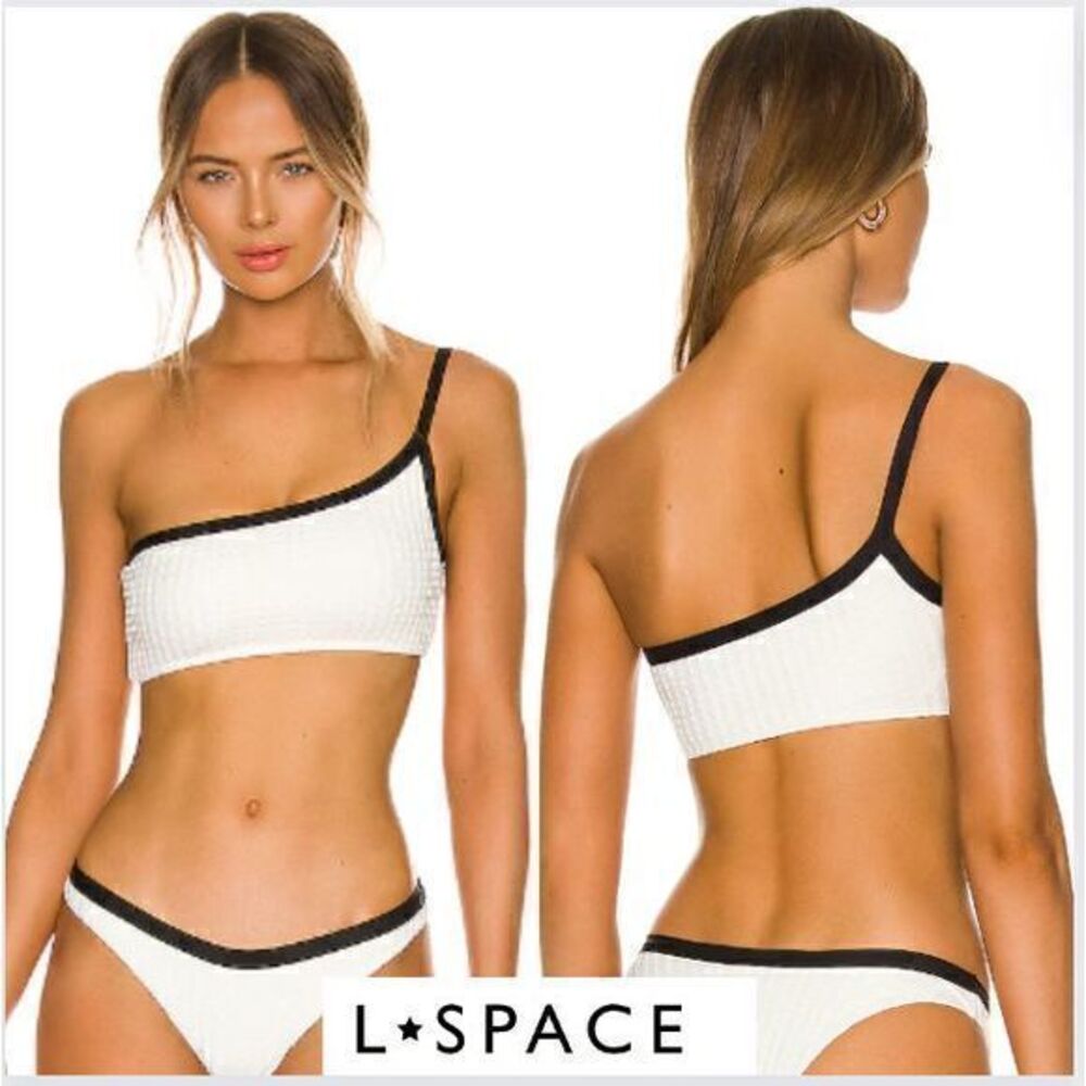 L*Space L Space Revolve Axel‎ Bikini Top One Shoulder Size Medium Cream Black